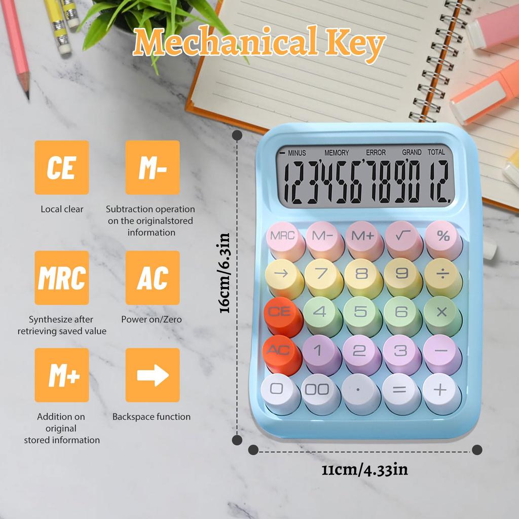 Cute Calculator, Calculator 2 Pieces 4.36.3in Desktop Calculator Large Display and Colorful Calculator Big Buttons, Standard Calculator 12 Digits,