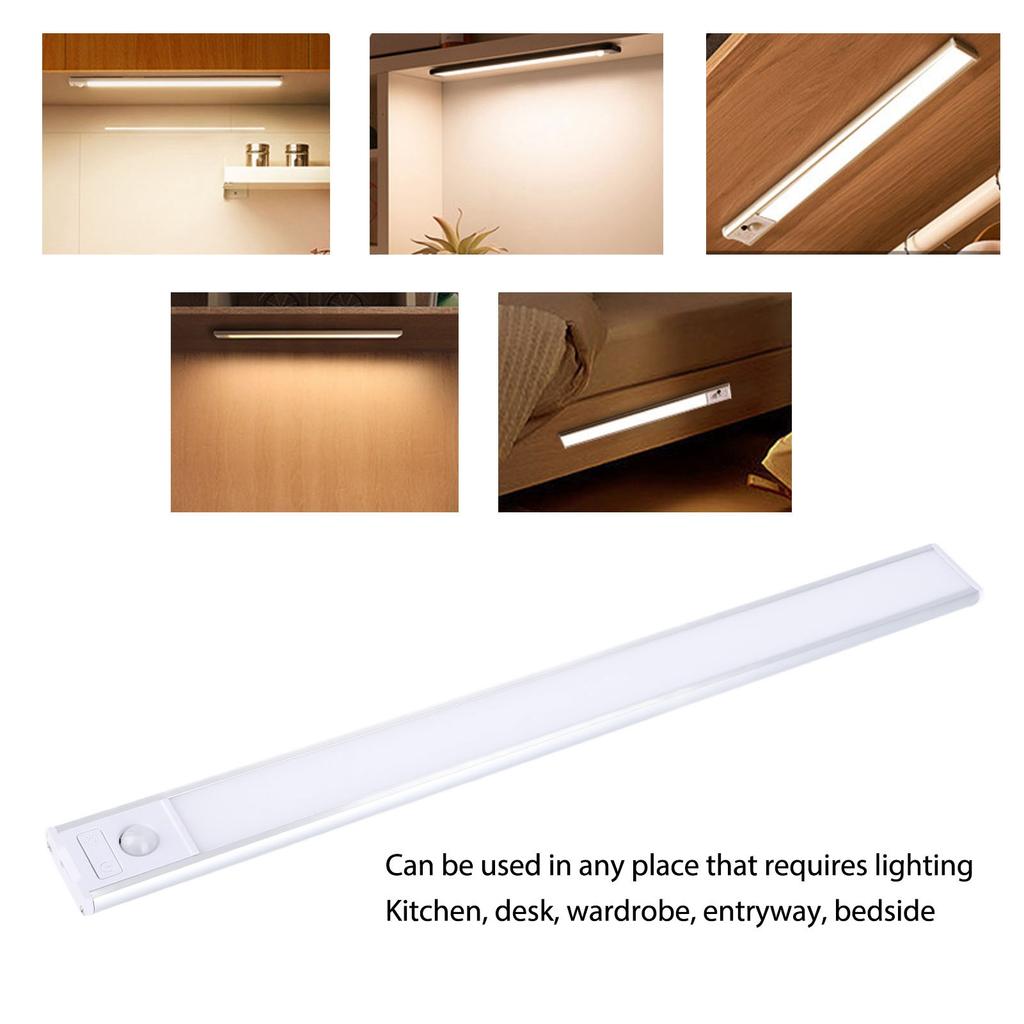 Motion Sensor Under Cabinet Light Rechargeable Battery Operated LED Closet Light 3 Color Dimmable Counter Light Strip for Kitchen Stairs