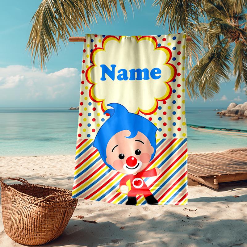Custom Name Ultra-Soft Beach Towel with Plim Plim Theme,Ideal for Pool - Camping, Diving - Perfect Travel Essential, Vibrant Beach Towel.