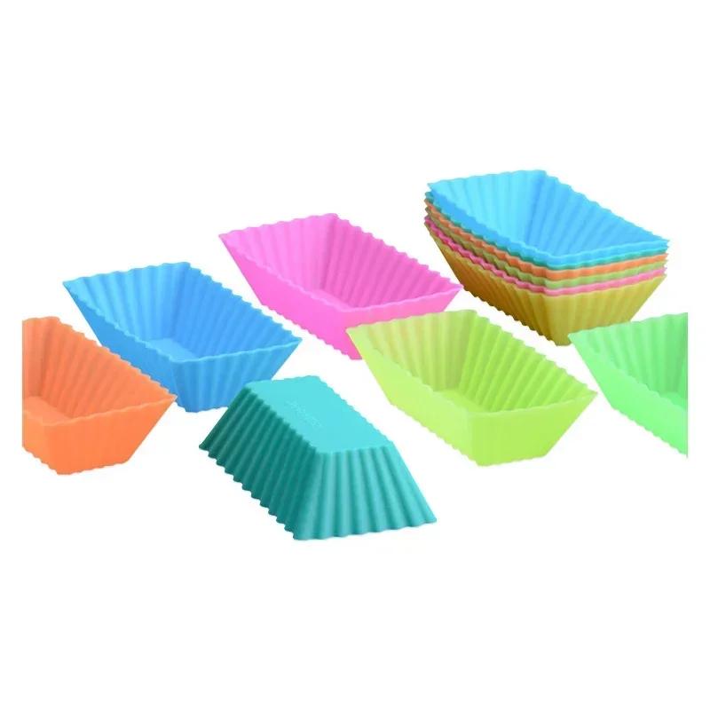 Silicone Rectangular Reusable Cupcake Maker Muffin Cup Baking Mould Jelly Cake Molds Kitchen Pastry Tool 12Pcs