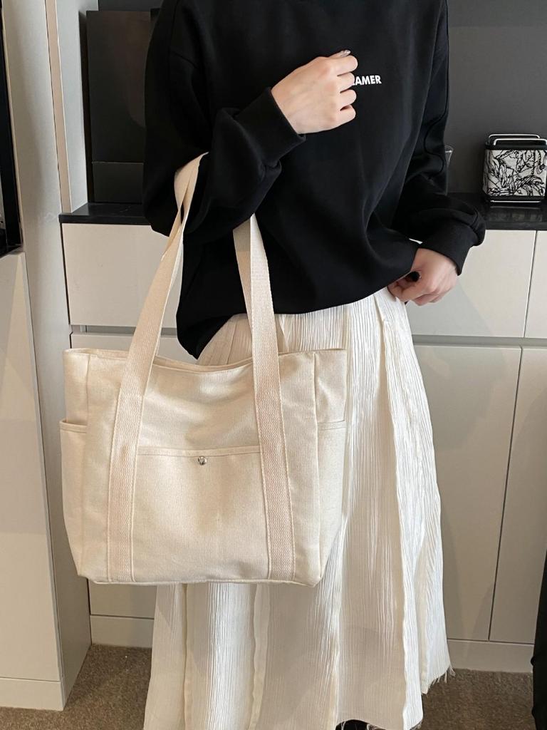 Versatile Literary Canvas Tote: Large Capacity Shoulder Bag for Work & Commute