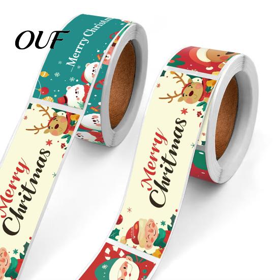 Easy Tear Gift Stickers Christmas Sealing Stickers, Self-adhesive Decorative Labels, Coated Paper Roll for Envelope Seals And Boxes Bulk Sticker Rolls