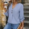 Damska bluzka z dekoltem w serek i długim rękawem, koszula na guziki, gładki top wciągany na wiosnę i jesień