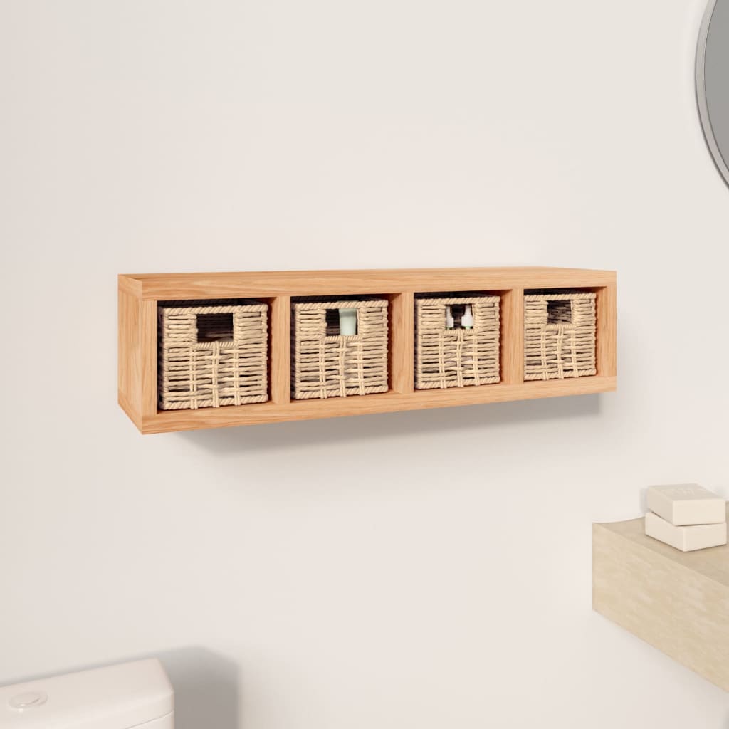 Vidaxl Wandregal mit Körben, 62x18x16 cm, Massives Nussbaumholz