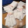 Cute plush five-finger gloves for women's season to keep warm, plush and thickened, cute students to keep out the wind and cold