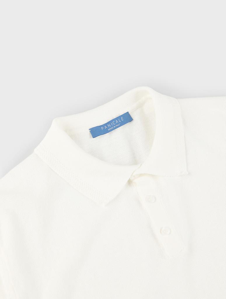 PANICALE Ivory Herringbone Cotton Short Sleeve Polo Knit