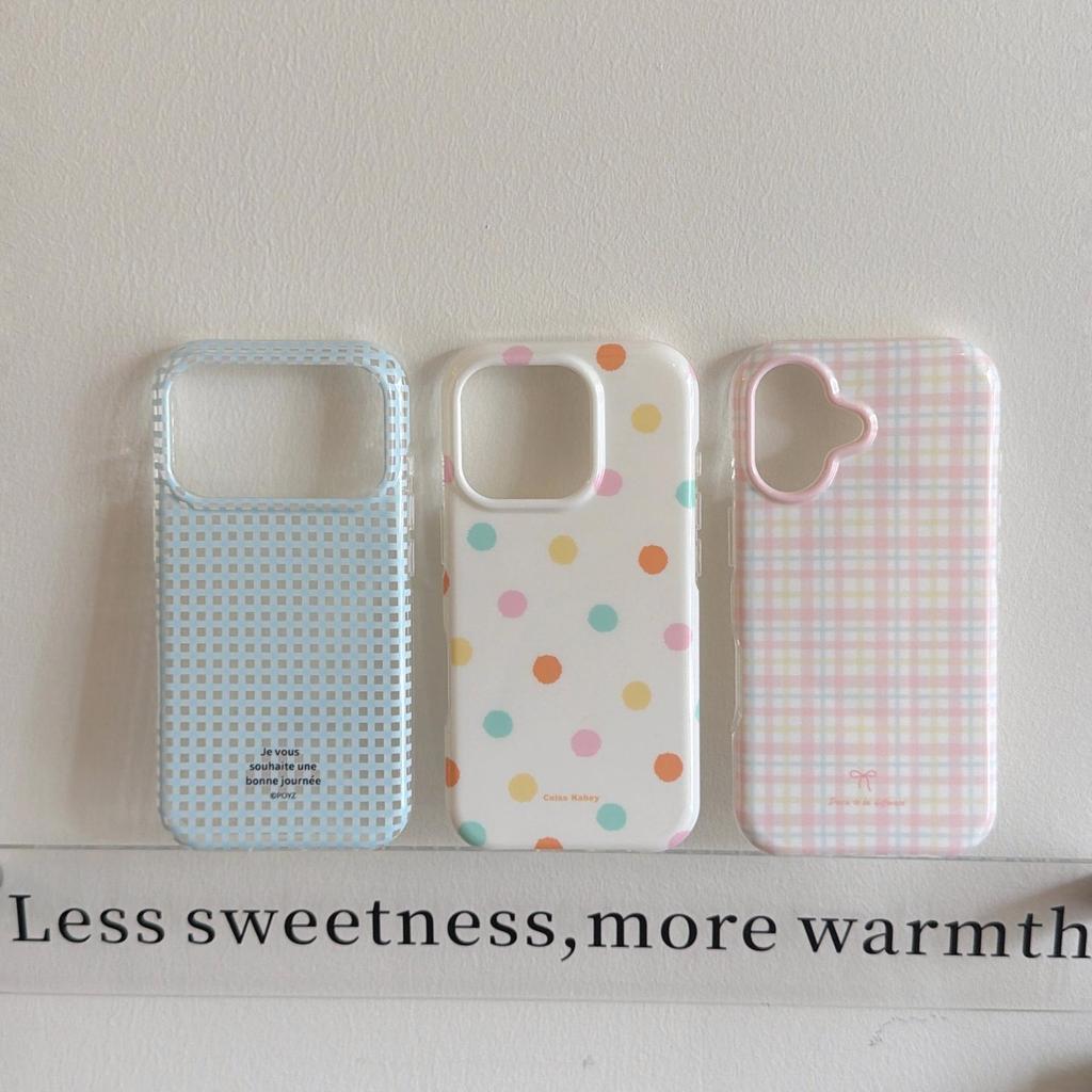 Korean Fresh Plaid Polka Dot Case for iPhone 15/16/17 Pro Max