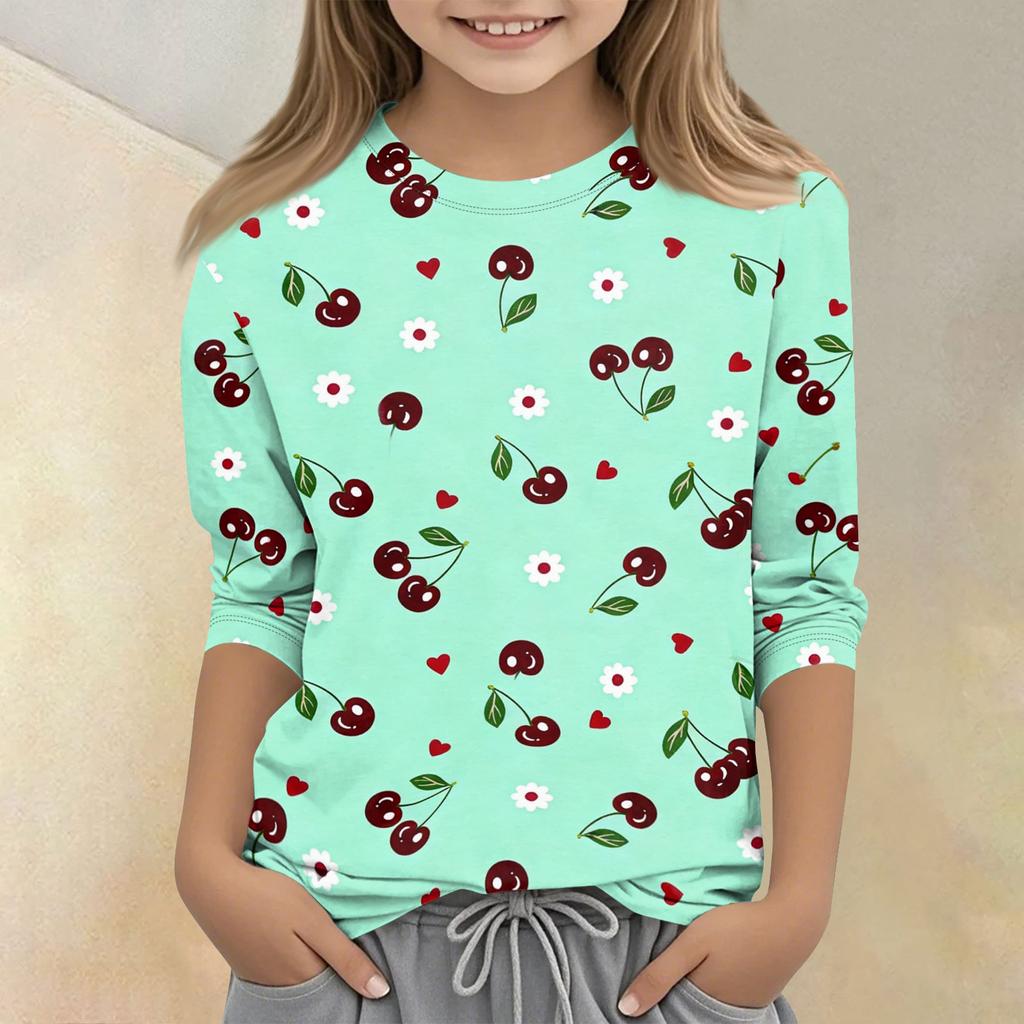 Children's Printed Round Neck Seven Quarter Sleeve Casual T-shirt