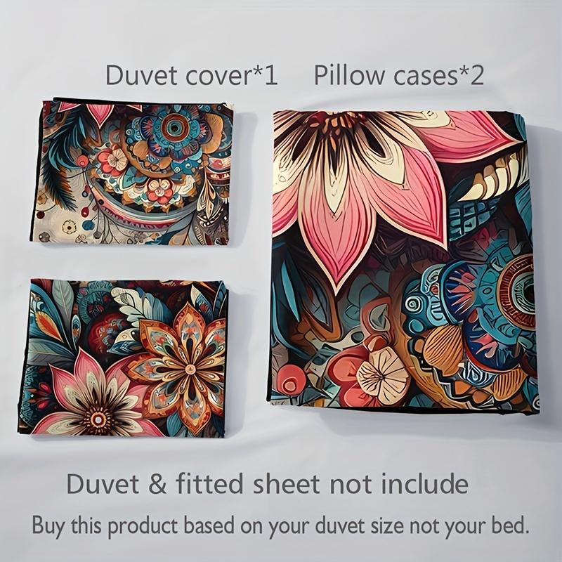 Bohemian Mandala Floral Bedding Set: 3Pcs (1 Duvet Cover + 2 Pillow Cases) - No Pillow Inserts Included, Christmas Present