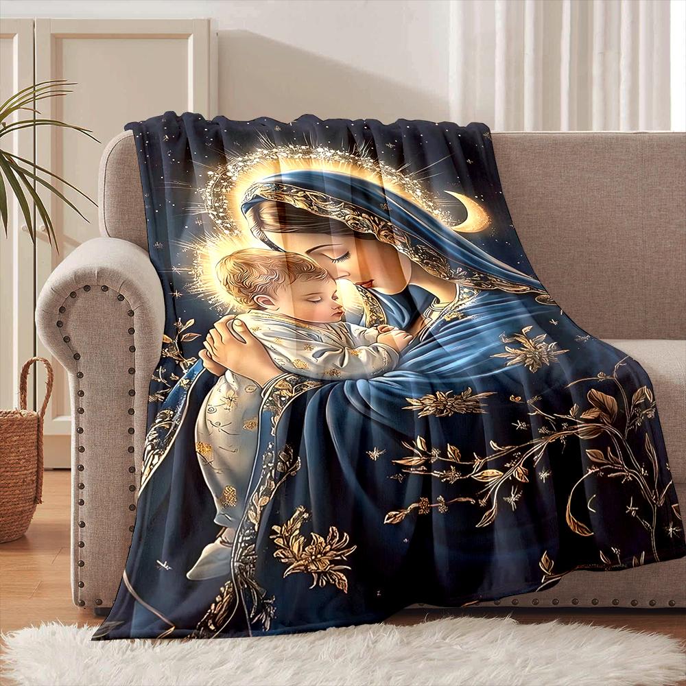 1PC Blessed Virgin Mary Print Blanket Warm Soft and Comfortable Home Travel Blanket Sofa Bedding Camping Cover Blanket for Gifts