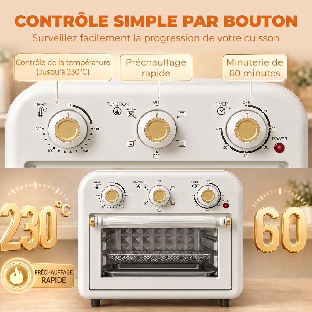 Air Fryer Oven, 12 L, 1200 W, Steel Cooking Plate, Cream