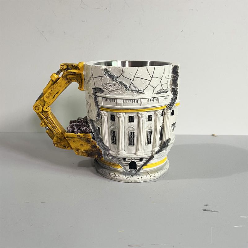 3D Someone Lied Demolition Mug 3D Stereo Excavator Shape Design Stainless Steel Coffee Cup With Handle Creative Sarcastic Cup