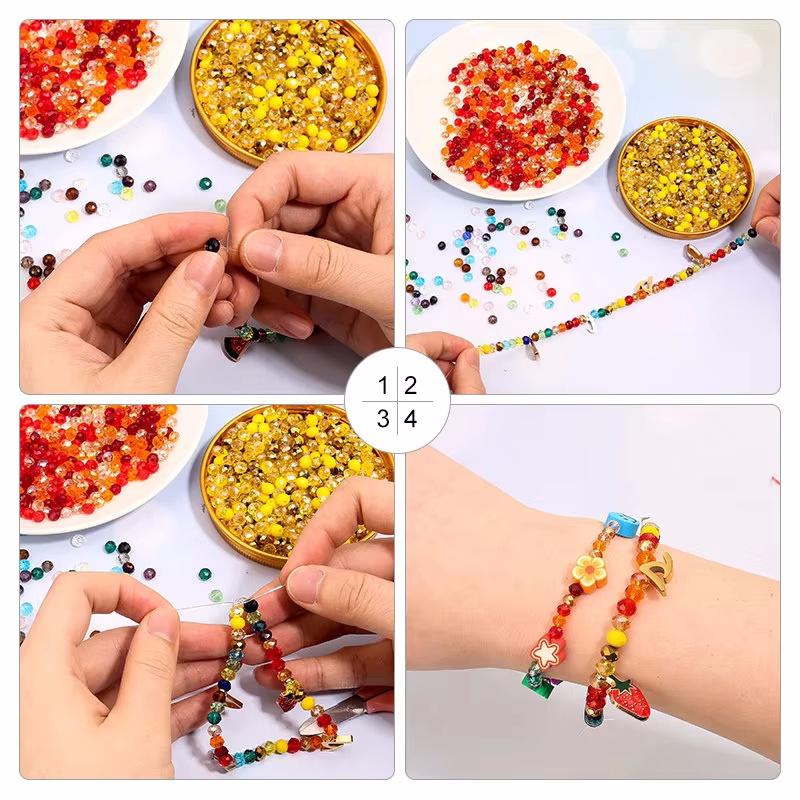 4mm/6mm Briolette Glass Beads Jewelry Making Faceted Rondelle Colorful Crystal Spacer Loose Beads for Bracelet Necklace DIY