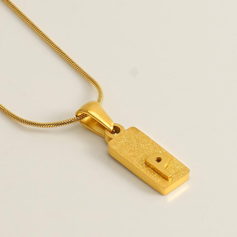 New 26 English letter pendant stainless steel pressed sand rectangular letter collarbone chain necklace female