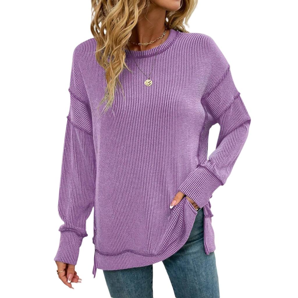 Women's Twisted Stripe Slit Long-sleeved Loose Sweatshirt