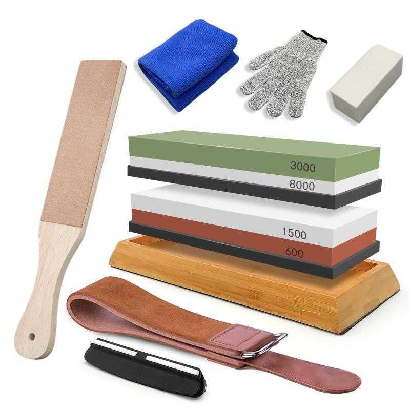 2in1 Professional Sharpening Stones Knife Sharpener Double-side Whetstone Grinder Stone Watster Stone Bamboo Base Angle Guide