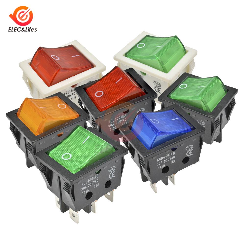 1Pcs 11A 111V 1 6 Pin ON-OFF Boat Rocker switch sterling silver contacts KCD1 power switch with led indicator light 11A/111V