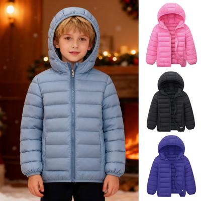 Kids Winter Coat Hooded Puffer Jacket Windproof Zipper Sport Coat Lightweight Warm Kids Fashionable Outerwear for School Outdoor Activities