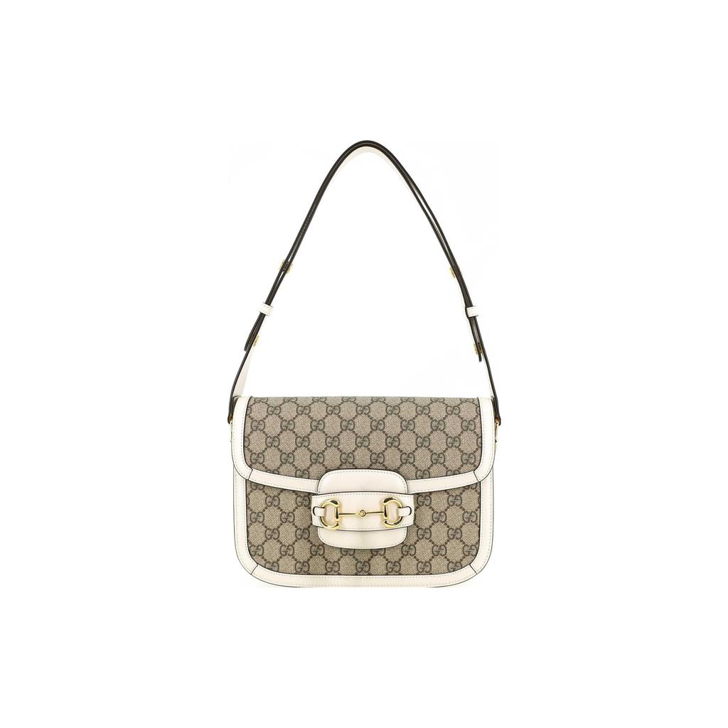 Gucci Horsebit 1955 Vintage Logo Canvas And Leather Saddle Bag Women Shoulder Bag Ebony White 602204-92TCG-9761