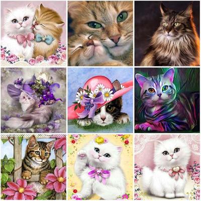 Cat DIY 5D Diamond Painting Full Round Drill Cross Stitch Rhinestone Diamond Embroidery Animal Mosaic Wall Art Home Decor