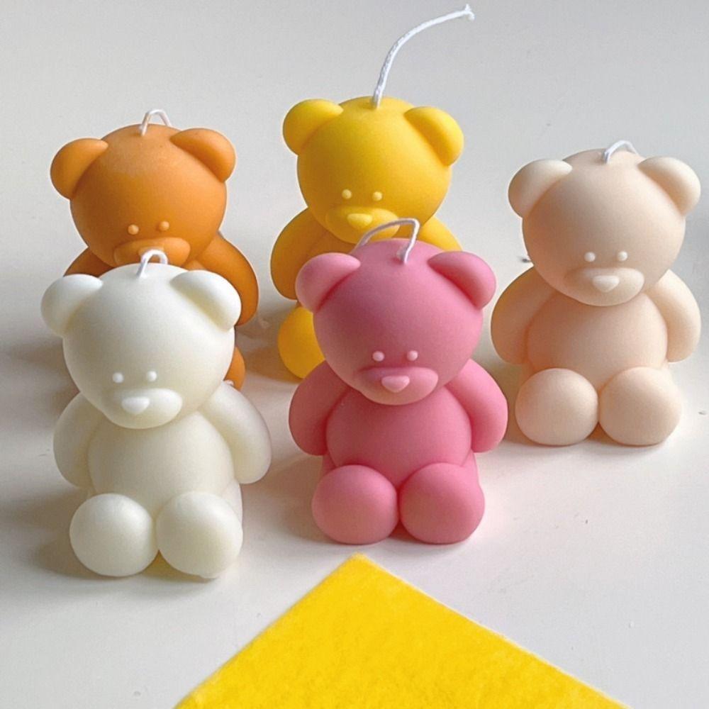 Mini Bear Candle Mould Cute Epoxy Resin Bear Shaped Mold Reusable DIY Silicone Candle Making Mold Home Decor