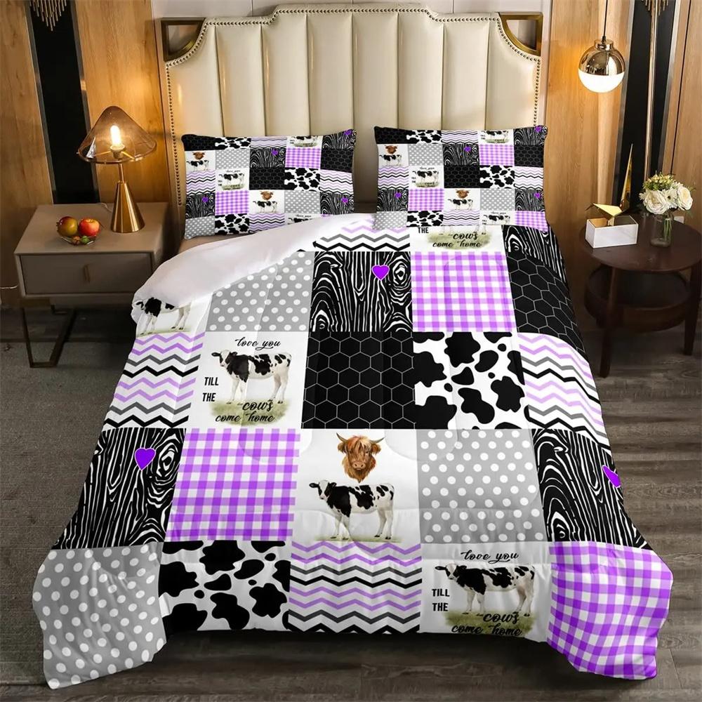 Cow Print Duvet Cover Twin Size 3 Pieces Cow Bedding Collection With 2 Pillowcases Black And White Comforter Cover Bedroom Decor