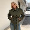 Retro Double-Breasted Lapel Short Trench Coat with Belt