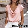 Damenmode, lässig, einfarbig, kurzärmelig, V-Ausschnitt, Blusen und Hemden