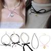 Elegant Bowknot Necklace Pearls Beads Heart Pendant Clavicle Chain French Style Collarbone Chains for Women Girls