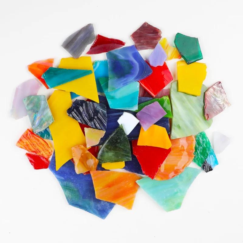 Mixed Shape Glass Mosaic Tiles Handicrafts,Stained Glass Pieces Mixed Colored Glass Fragments DIY Mica Pieces Mosaic Fragments