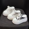 2025 Summer New Bag Head Slippers Women Wear Lazy Thick-soled Muffin Delicate Half Tray Small White Inner Height-increasing Women's Shoes
