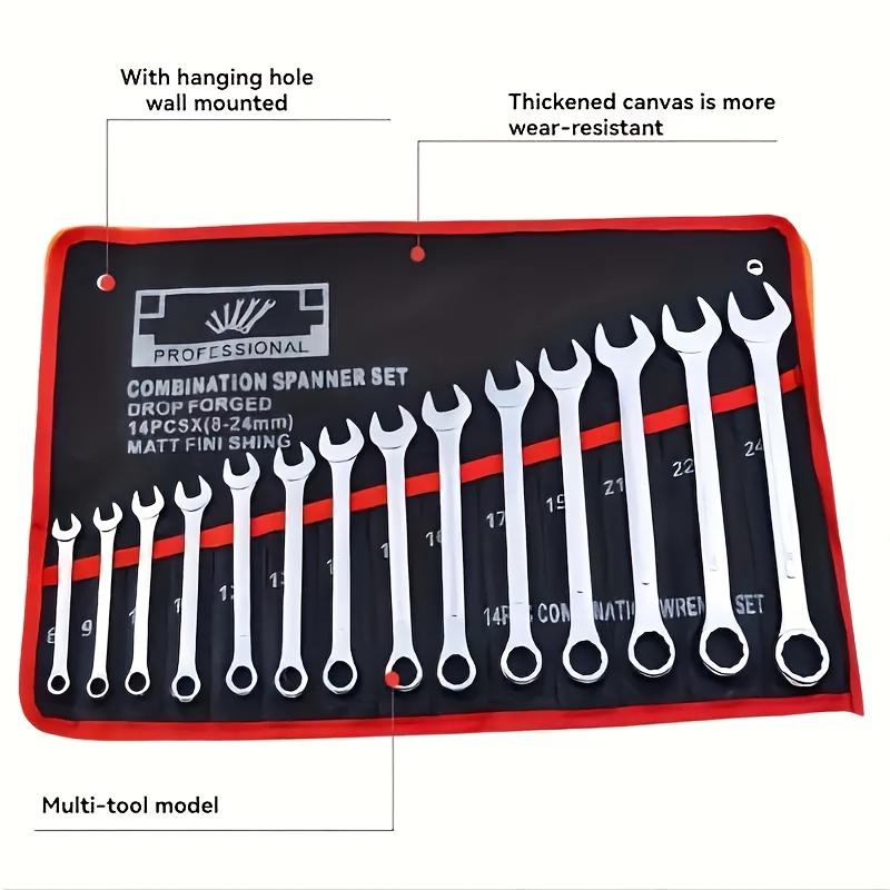 

Сумка для хранения гаечных ключей с 14 карманами, двусторонняя - прочный материал, подходит для гаража, подвальной мастерской, промышленного инструмента чёрный