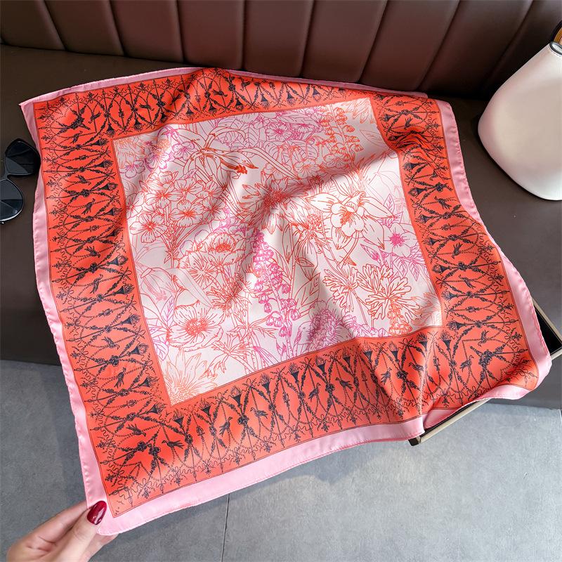 Women Square Scarf Silk Imitation Luxury Print Neckerchief Bandana Lady Shawl Scarves Wrap Head Hair Band Ties