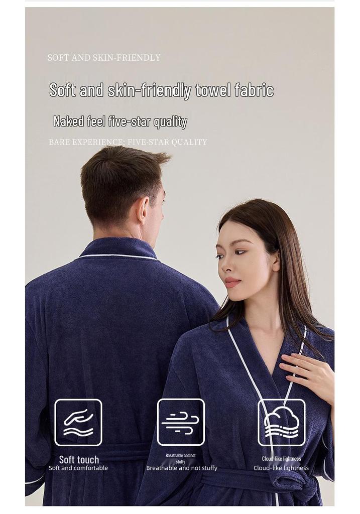 Terry Cloth Long Bathrobe - Unisex Nightgown for Home, Hotel, or B&B