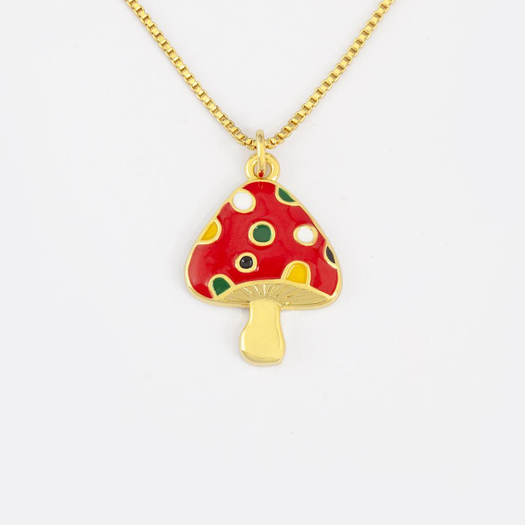 Nidin Cute Colorful Enamel Spotted Mushroom Pendant Cartoon Red/Pink Charm Necklaces For Women Girls Friendship Jewelry Gifts