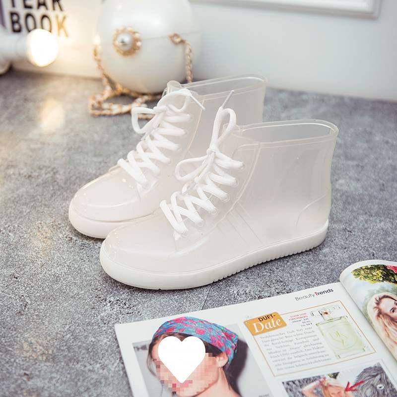 Jelly Transparent Non-slip Fashion Waterproof Shoes Rain Shoes Rain Boots Rubber Shoes Overshoes Velvet Cotton Water Boots Women's Short Tube Adult