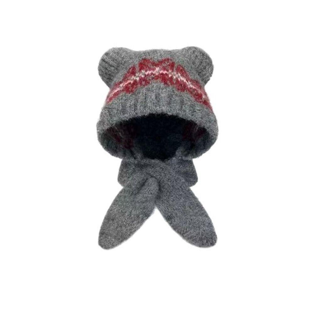 Ethnic Style Jacquard Knitted Hat Fair Isle Style Printing Knit Cap Cute Bear Ears Beanies  Outdoor