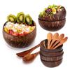 Natural Handmade Coconut Shell Bowl with Wooden Spoon Creative Wooden Salad Ramen Bowl Rice Fruit Container Kitchen Tableware
