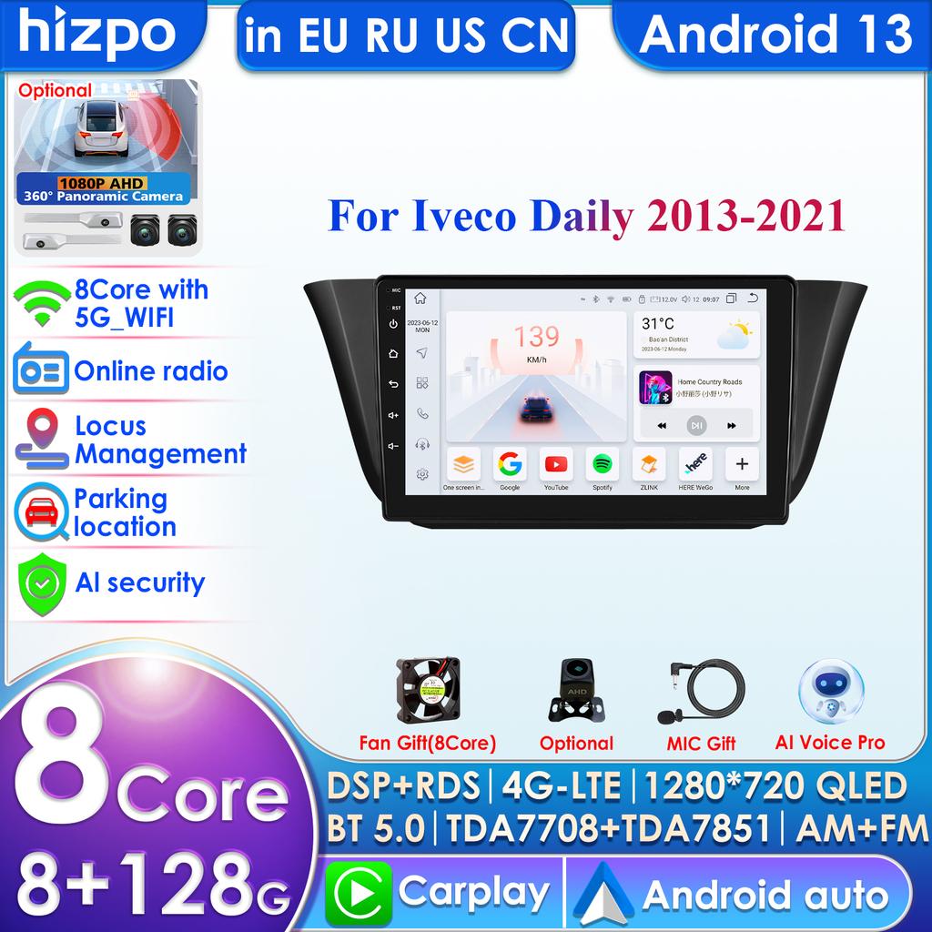 Hizpo 4G 9'' AI Intelligent System Wireless CarPlay Android Auto Radio for Iveco Daily 2013-2021 Car Multimedia GPS 2din Intelligent Screen DVR Cam