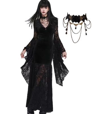 KALAOK Gotické šaty, Černé, Dámské, Krajka, Čarodějnický styl, Harajuku styl, Gal styl, Cosplay kostým, Scénický kostým, Velikost D, S