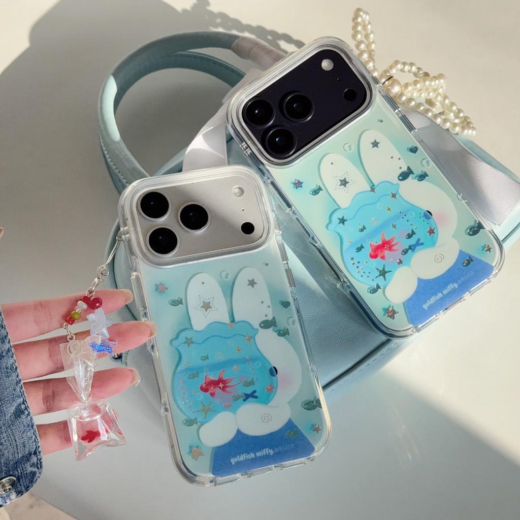 Cute Ocean Rabbit Glitter Star Phone Case for iPhone 17 16 Pro 15 Pro Max 13 14 Cover with Charm Cases Cartoon Shockproof Funfas