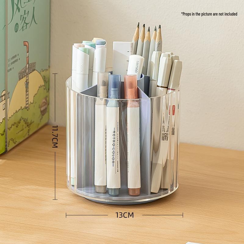 

Clear Rotating Pen Holder: Double-Layer Stationery Organizer for Students