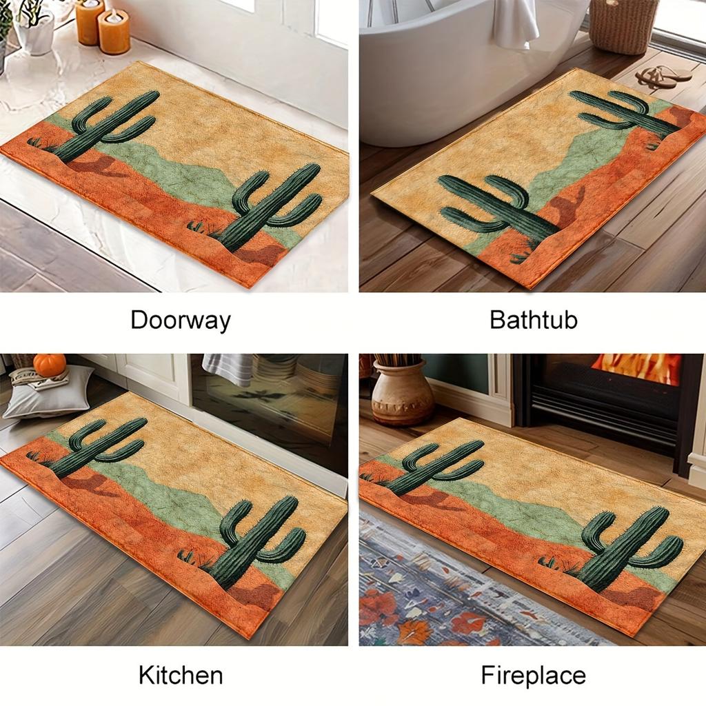 Cactus Print Carpet Soft Absorbent Home Decor Bathroom Kitchen Mat Multifunctional Indoor Outdoor Decor Door Mat