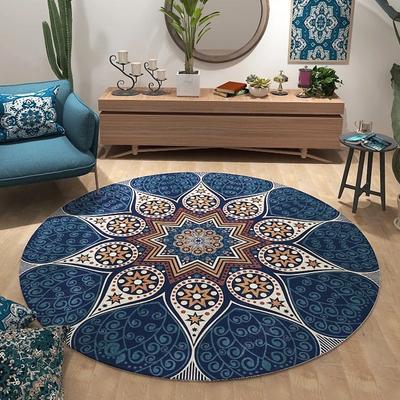 Runder Teppich hochwertig ethnisches Wellenmuster Böhmische Mandala Wohnzimmer Schlafzimmer Schaukelstuhl Bodenmatte