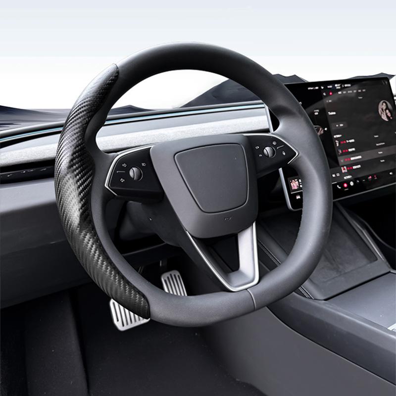 For Tesla Model 3/Y Highland Juniper Steering Wheel Cover Carbon Fiber Leather Anti-Fur Sport Steering Wheel Car Accessories