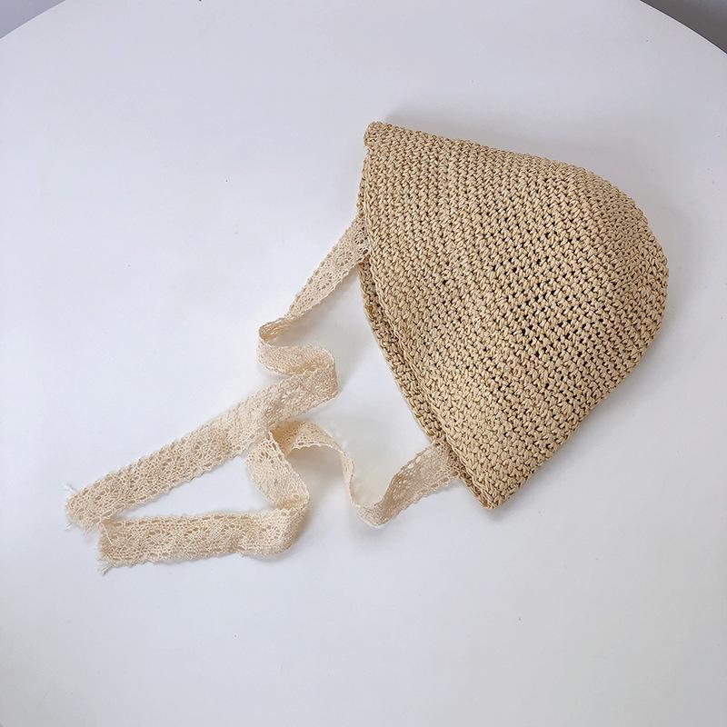 Chapeau d'été pour bébé Paille Chapeau pour bébé fille Mode Dentelle Nœud Plage Enfants Panama Chapeau Bonnets de princesse pour enfants Voyage en plein air Casquette de soleil 6-24 months (48CM) beige