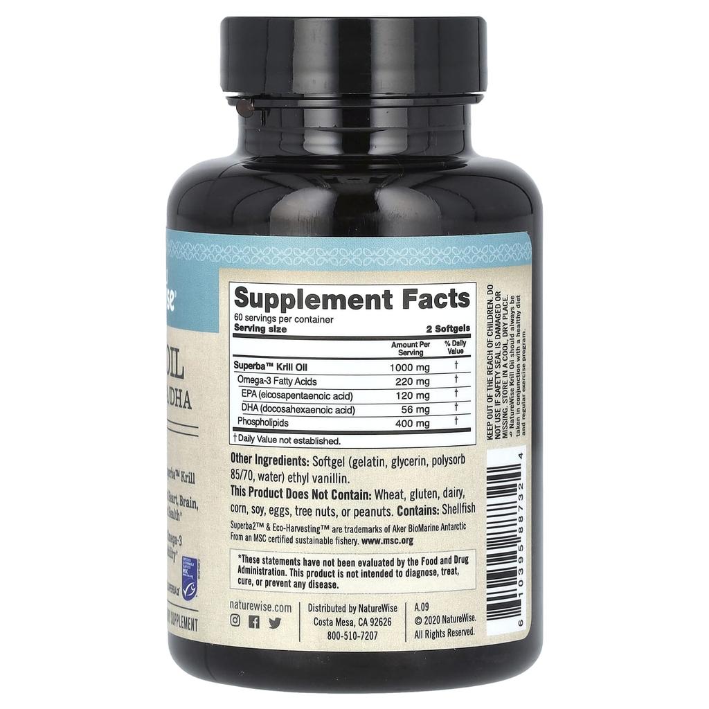 NatureWise, krill oil, omega 3 EPA/DHA, 120 softgels