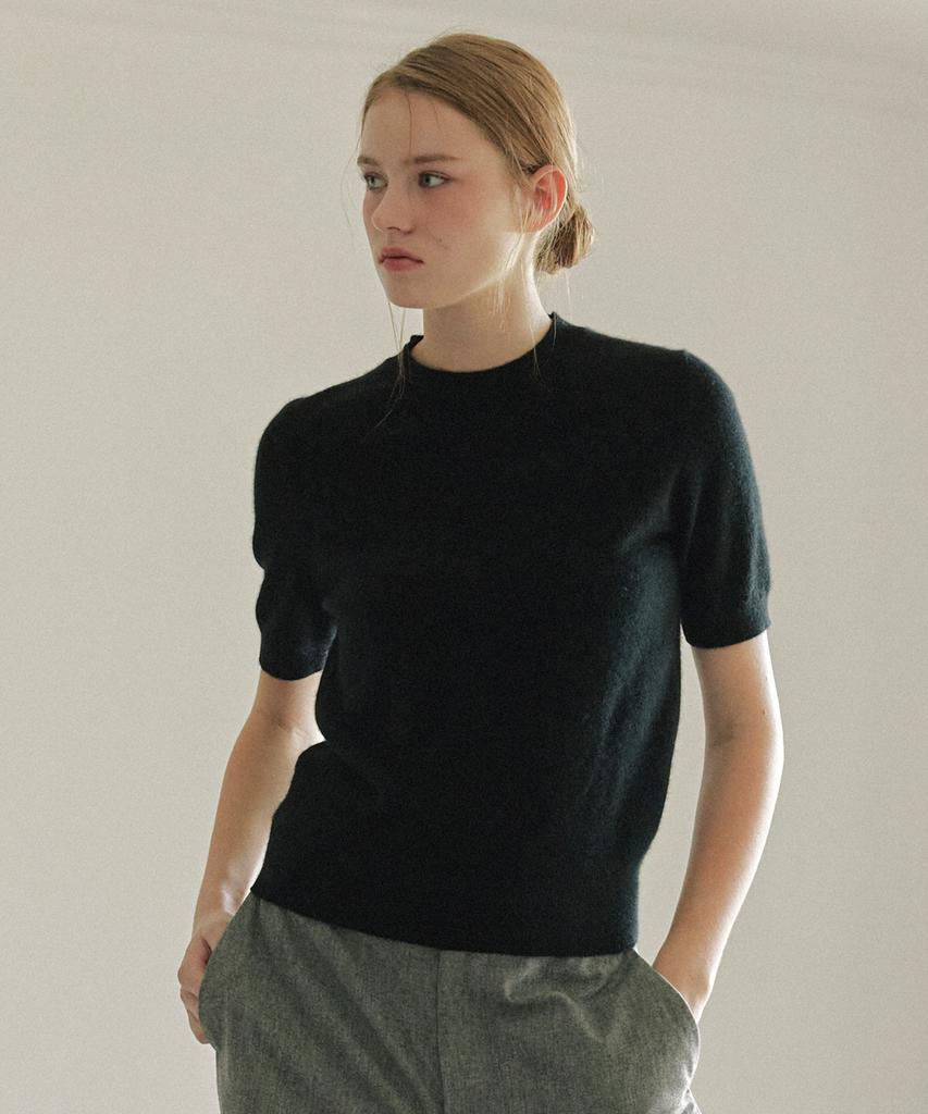 JE NE SAIS QUOI Signature Crew Neck Short Sleeve Cashmere Knit_ Mint