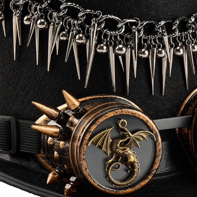 Steampunk Top Hat With Detachable Goggles Rivets Fringe Gear Decors Tall Hat For Halloween Costume Party Accessories