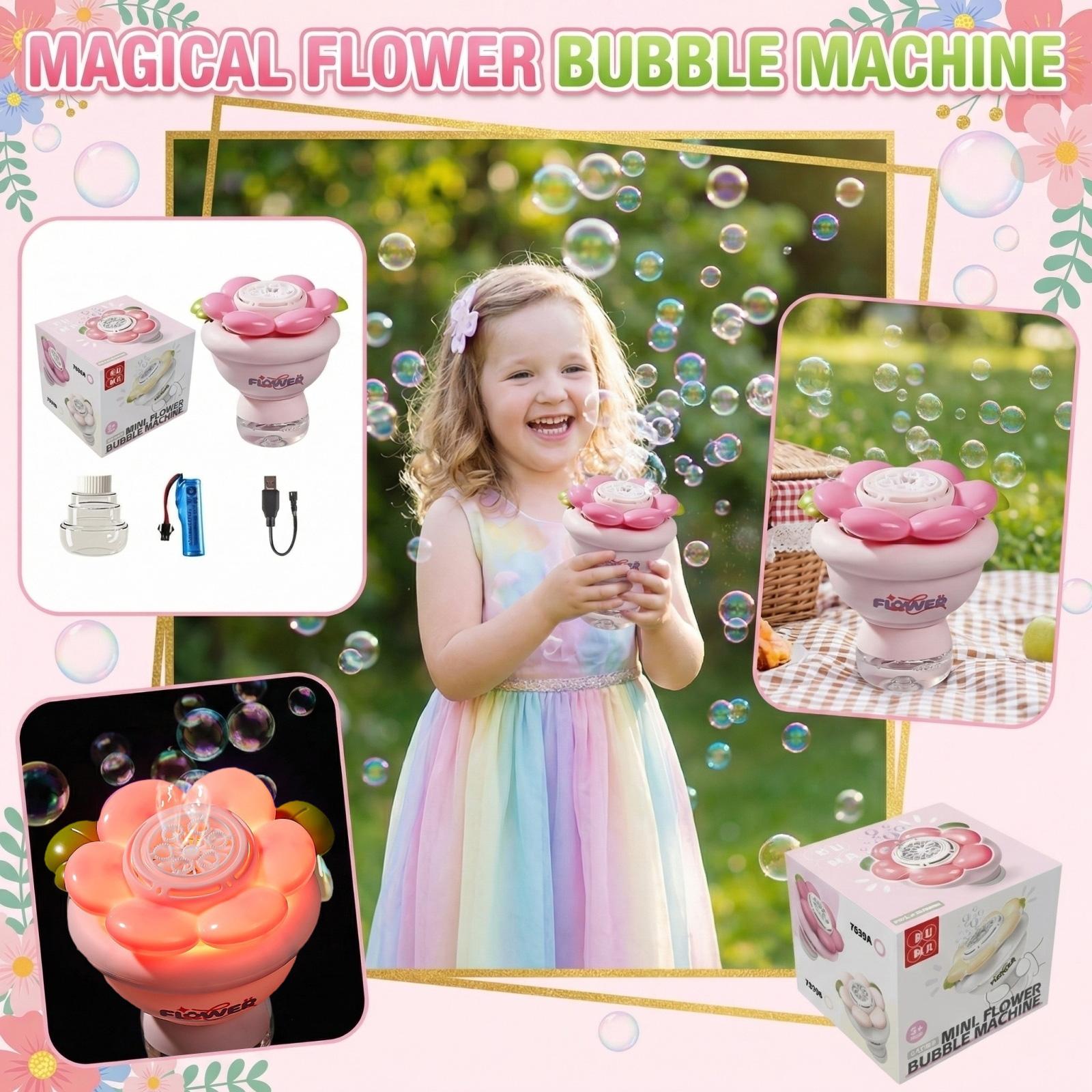 Flower Bubble Machine - Fully Automatic Charging, LED Lighting, Handheld Bubble Stick, Children s Bubble Blowing Toy 65ml One Size